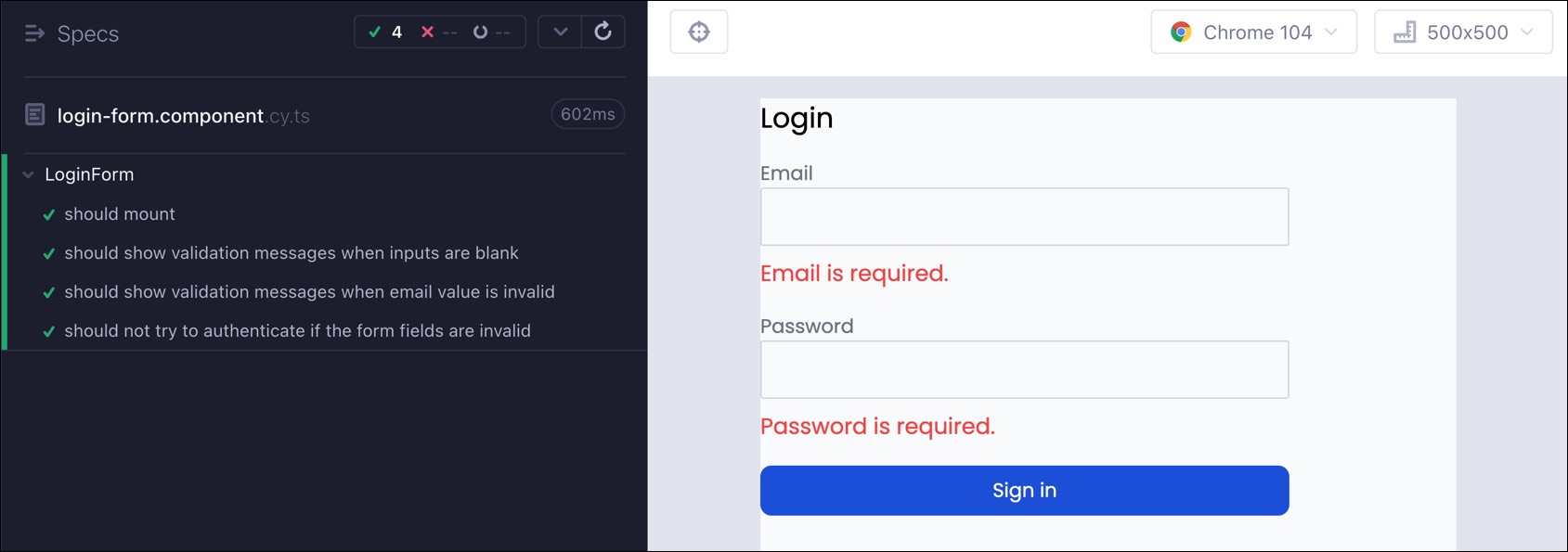 Login Form Validation Passes